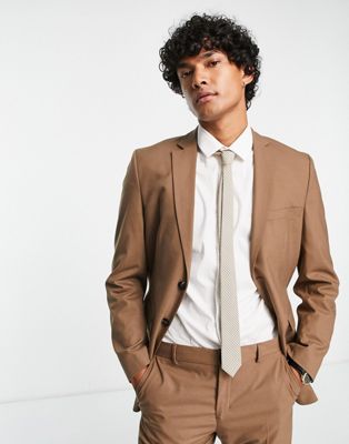 Selected Homme slim fit suit jacket in camel  - ASOS Price Checker