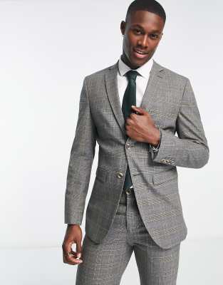 Selected Homme slim fit suit jacket in grey check  - ASOS Price Checker