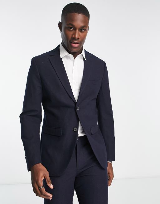 Selected Homme Veste de costume coupe slim en laine m lang e Bleu marine