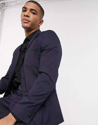 Selected Homme suit jacket with stretch in slim fit navy - ASOS Price Checker
