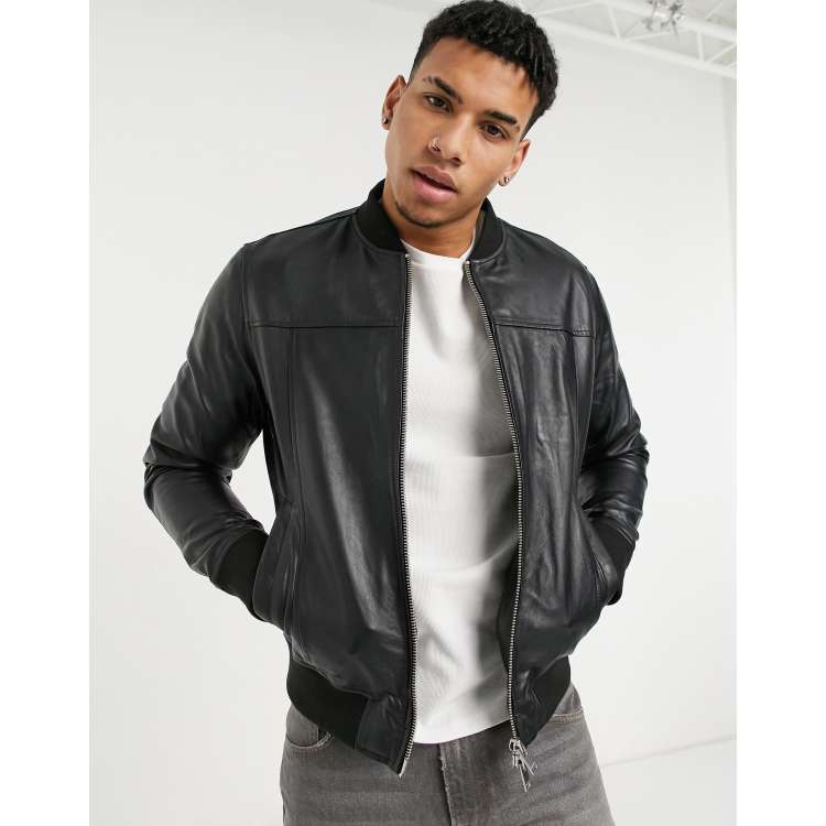 Selected Homme Veste en cuir Noir