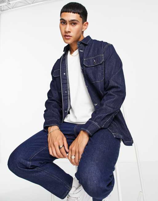 Veste en jean bleu foncé homme hot sale