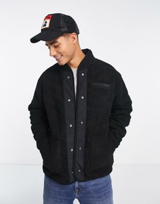 Selected Homme fleece jacket in black  - ASOS Price Checker