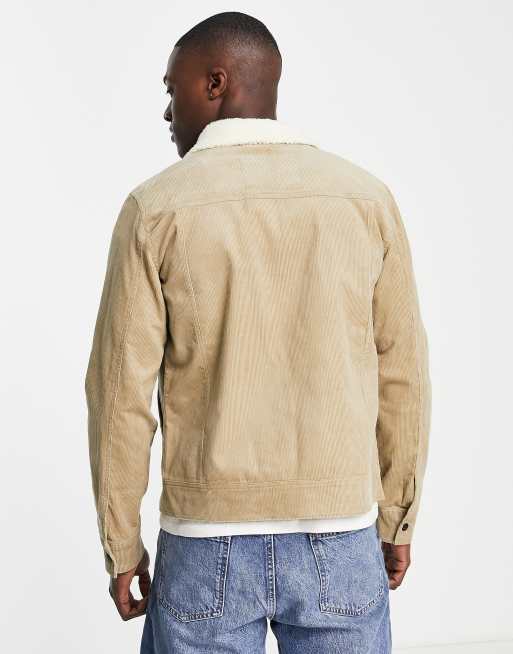 Selected Homme Veste en velours c tel avec col imitation peau de mouton Beige