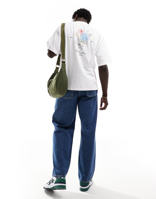 Selected Homme – Vit t-shirt i oversize med konstnärligt blomtryck baktill, 3 av 4