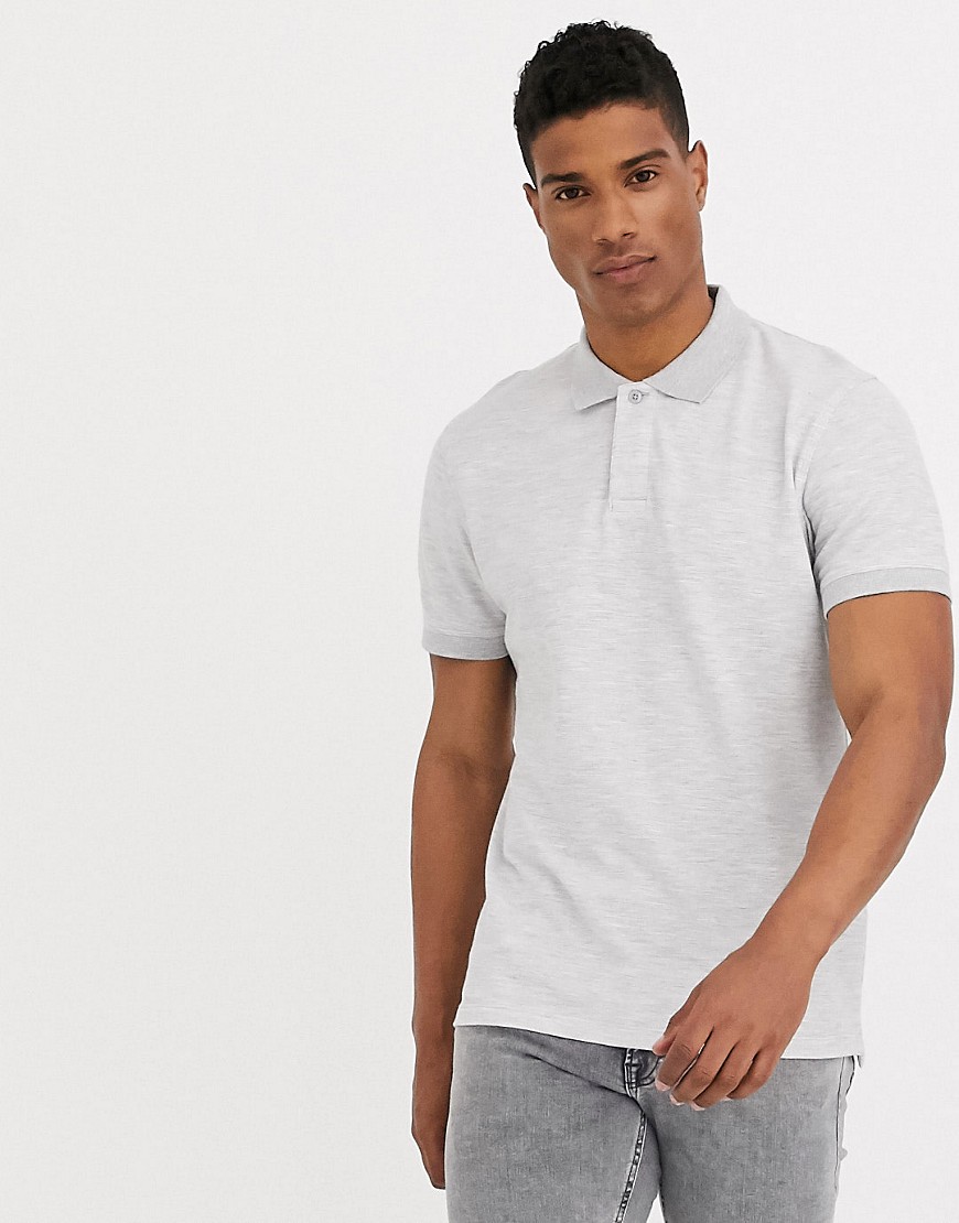 Selected Homme waffle knit polo in light grey