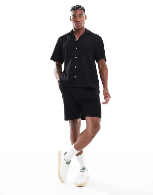Selected Homme waffle knit shorts in black - part of a set
