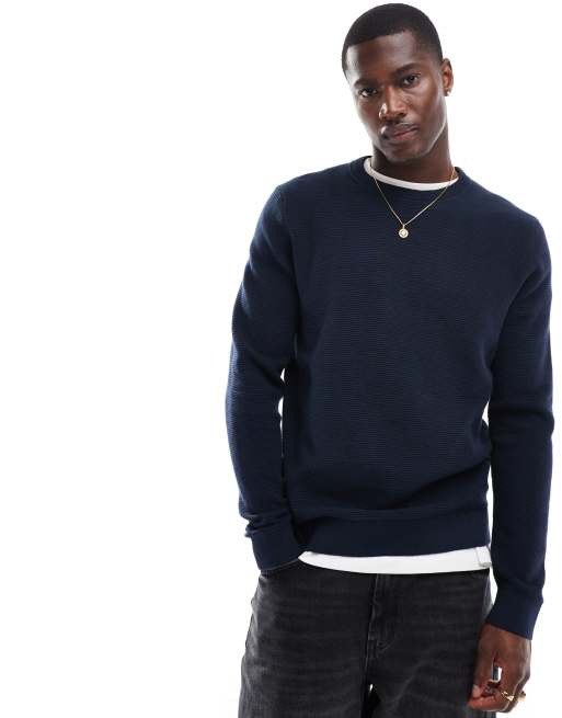 Selected Homme waffle knit sweater in navy