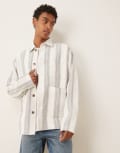 [Selected Homme] Selected Homme waffle overshirt in white navy stripe L Egret