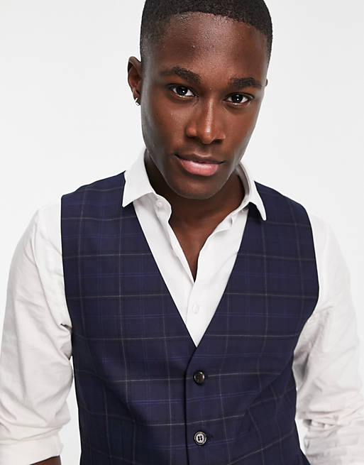  Selected Homme waistcoat in blue check 