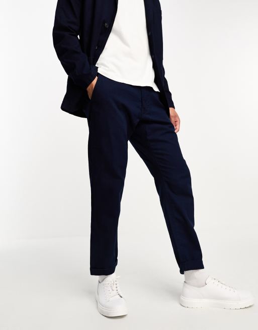 Navy Blue Straight Cotton Pants, Solid Navy Blue Straight Pants