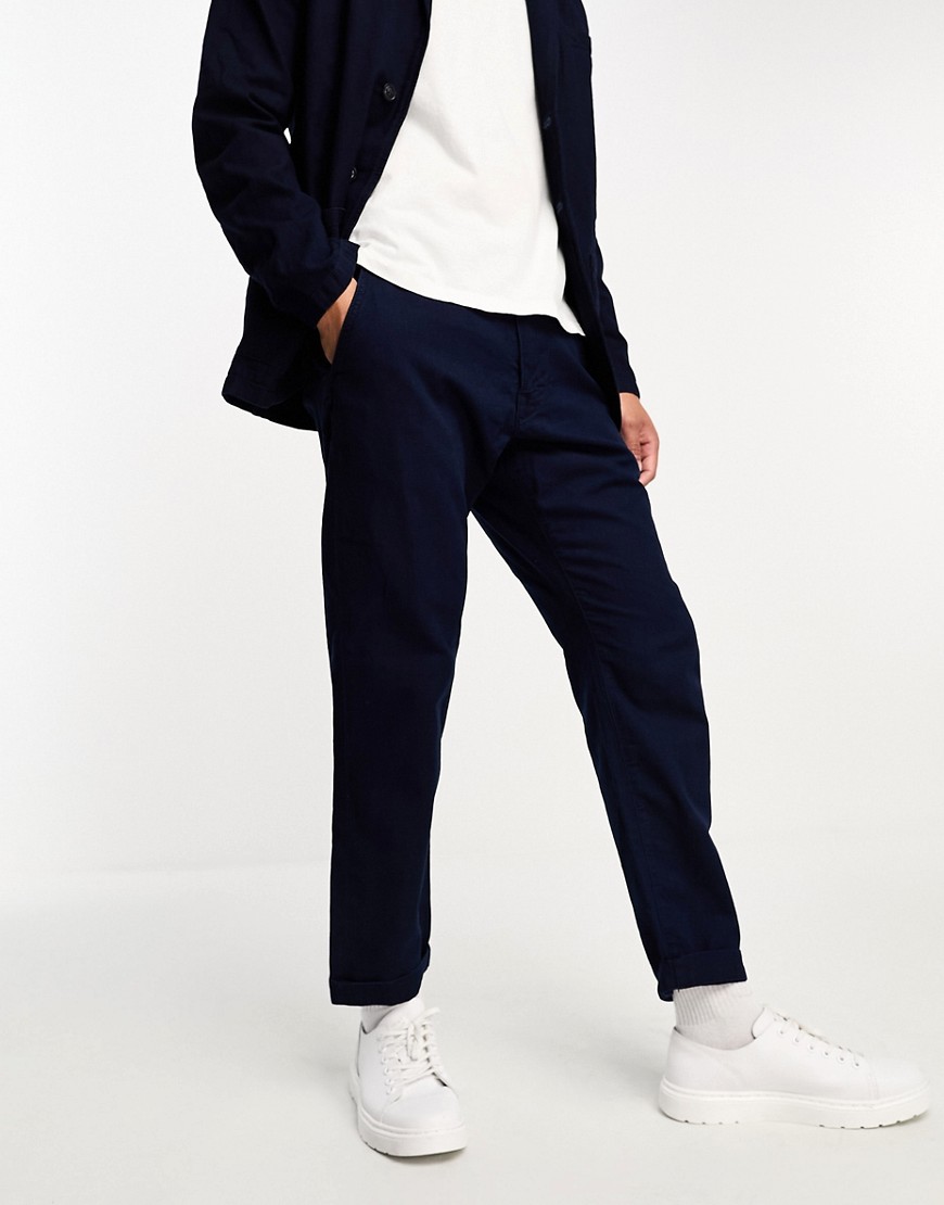 Selected Homme washed cotton wide leg suit trouser in dark indigo blue