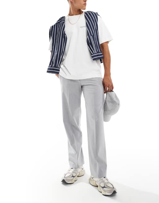 Selected Homme – Weit geschnittene Hose in grau meliert mit Faltendetails