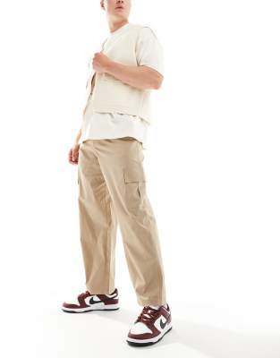 Selected Homme Wide Barrel Fit Cargo Pants In Beige-neutral