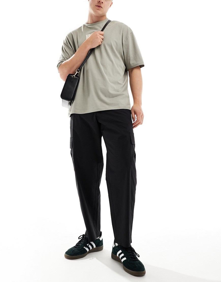 Selected Homme wide barrel fit cargo trouser in black