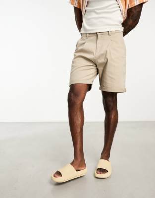 Selected Homme wide fit chino short in beige-Neutral