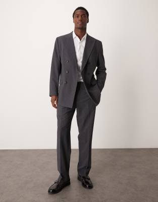 wide leg suit pants in gray pin stripe