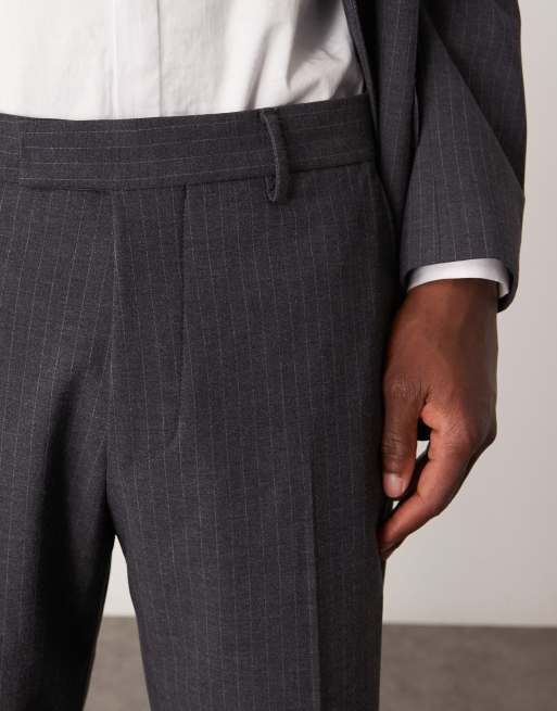 Selected Homme wide leg suit pants in gray pin stripe | ASOS