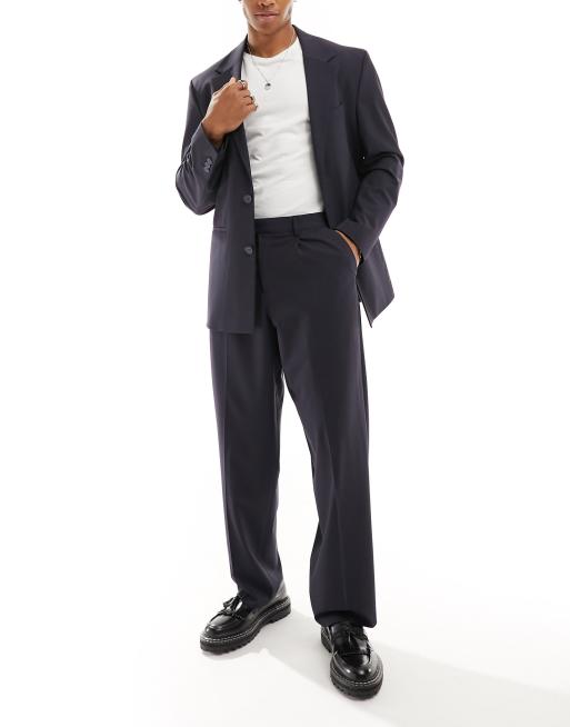 Selected Homme wide leg suit pants in navy