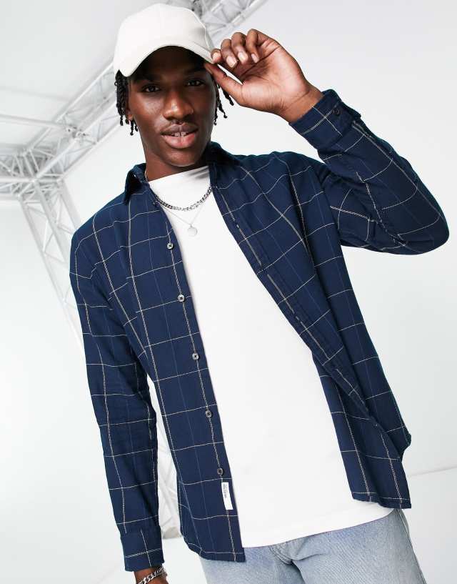 Selected Homme - windowpane twill check shirt in navy