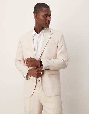 wool blend regular fit blazer in cream-White