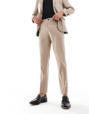 wool blend slim fit pants in beige-White