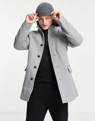 Selected Homme wool coat with funnel neck in grey - ASOS Price Checker