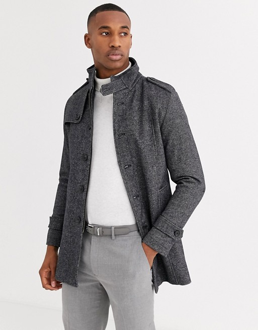 Selected Homme wool coat with stand up collar in grey