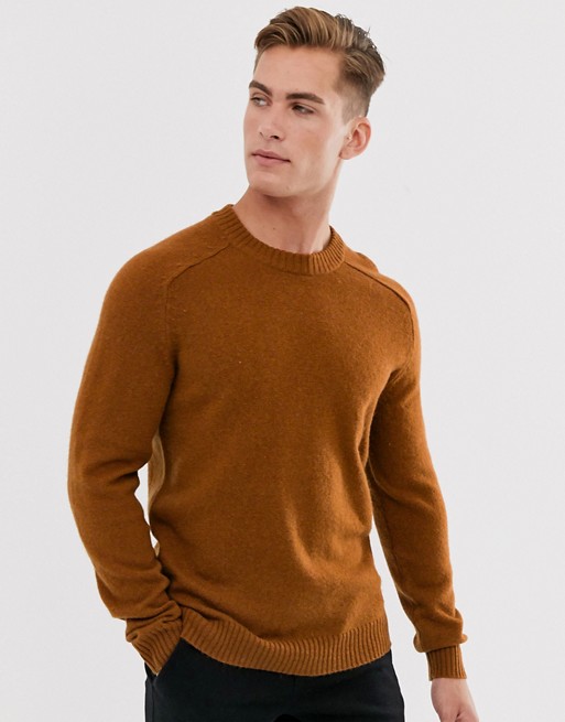 Selected Homme wool crew neck sweater in burnt orange | ASOS
