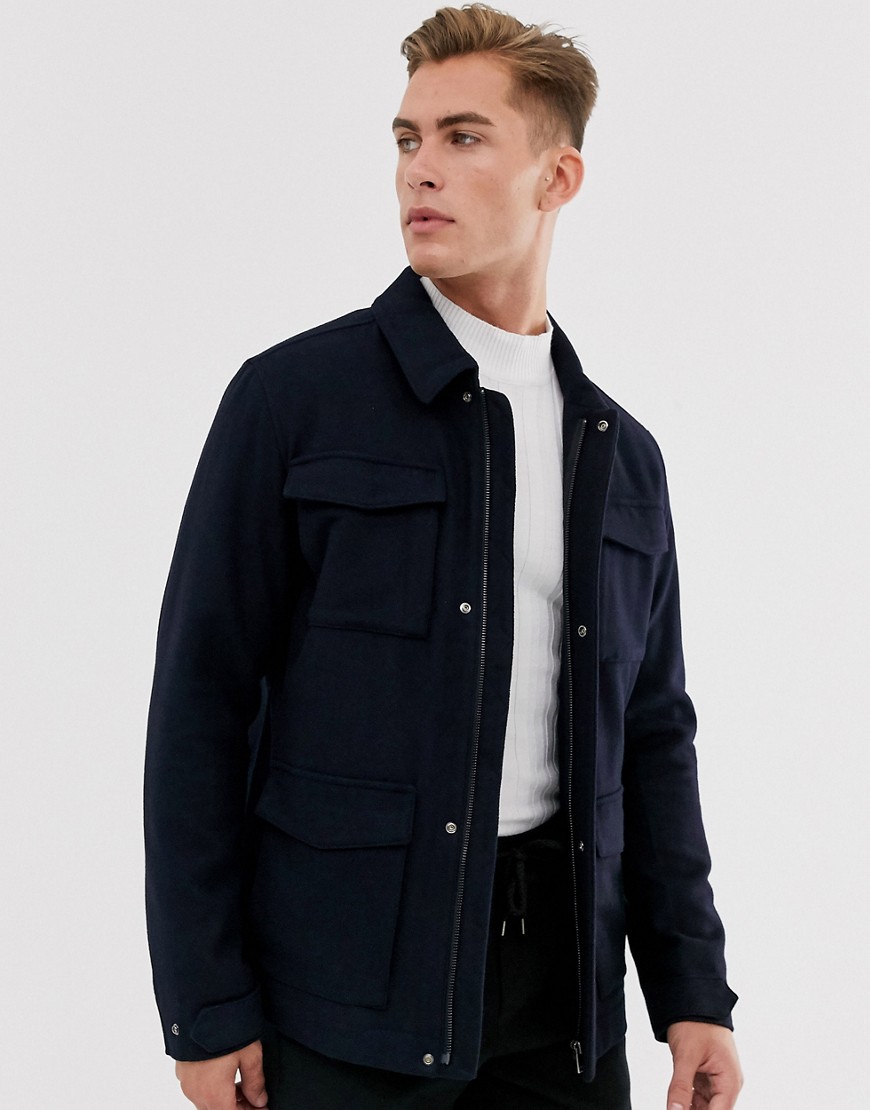 Selected Homme wool field jacket with patch pockets-Navy