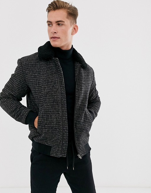 Selected Homme wool flight jacket with removable borg collar