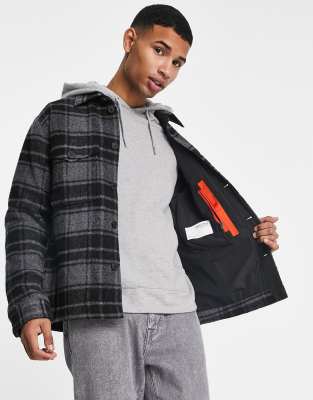 Selected Homme wool harrington in grey check - ASOS Price Checker