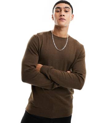 Selected Homme Selected Homme wool mix crew neck jumper in brown