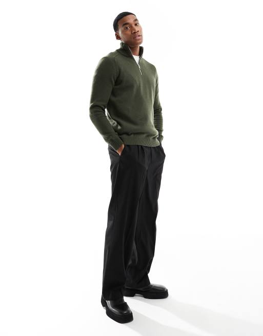 Selected Homme wool mix high neck 3/4 zip jumper in dark