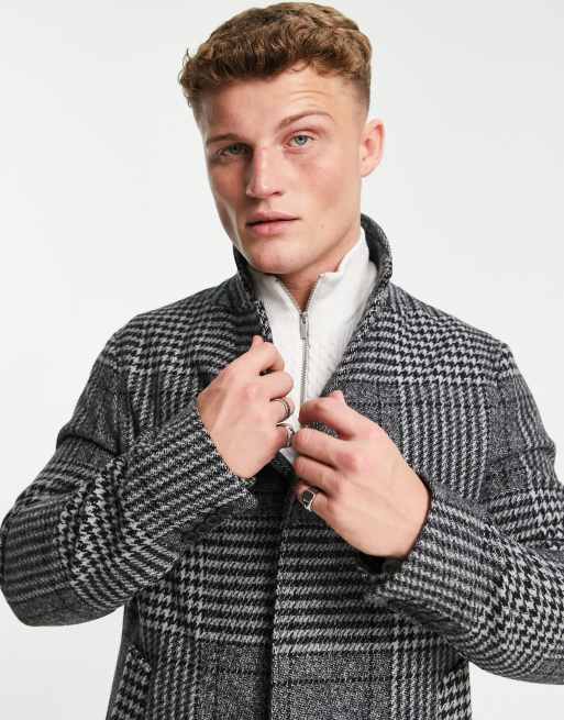 Grey store check overcoat