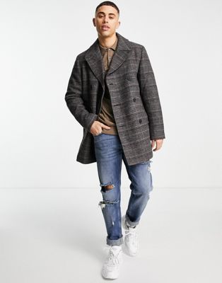 Selected Homme wool peacoat in grey check