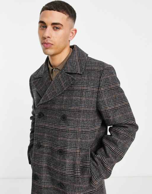 Grey on sale plaid peacoat