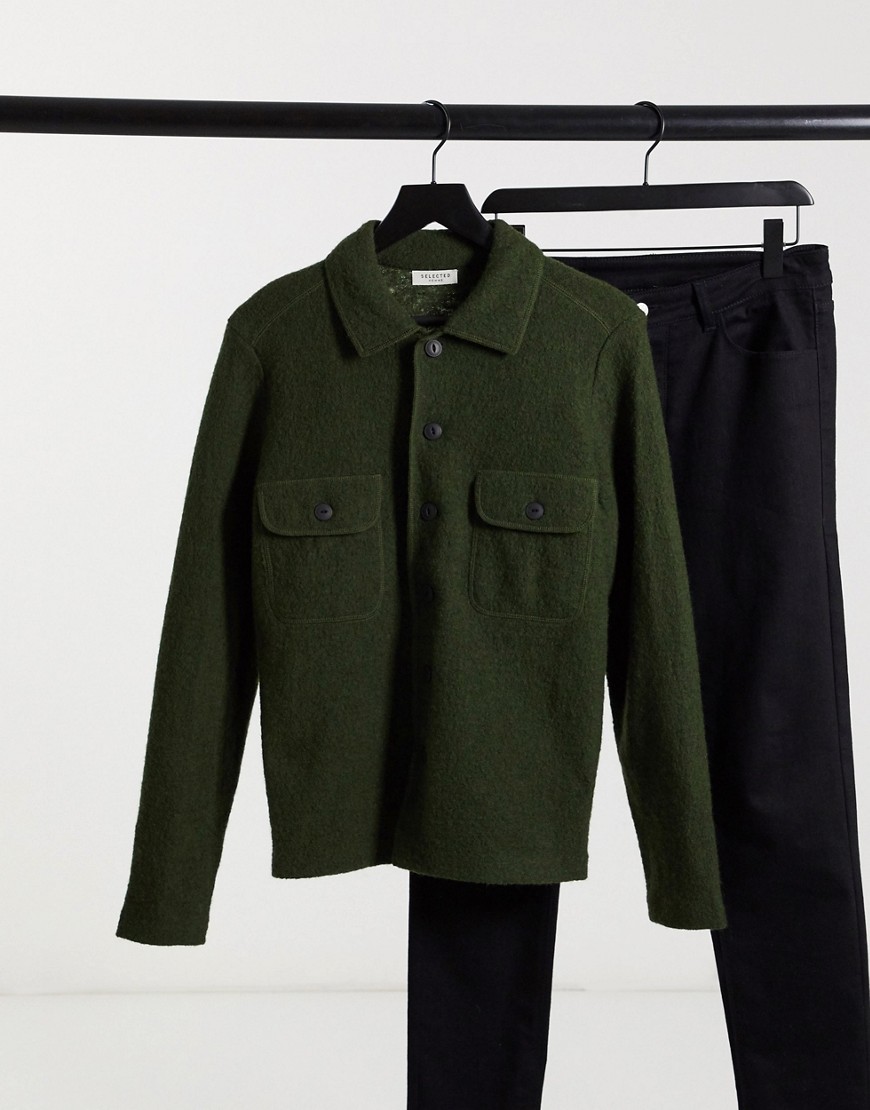 Selected Homme wool shacket in khaki-Green