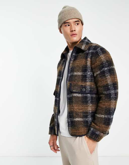 Selected Homme wool zip jacket in navy check