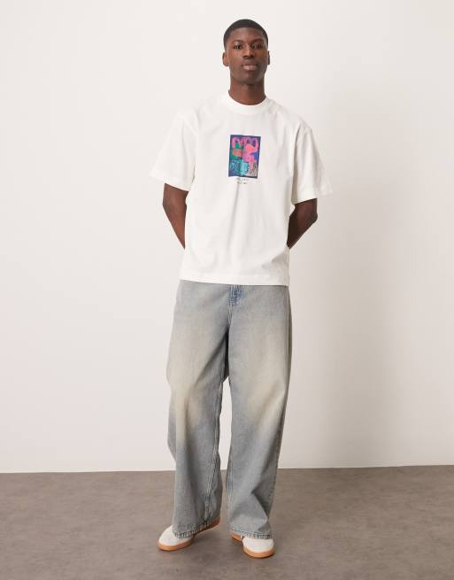 Selected Homme x Nous Vous – Gräddvit t-shirt i oversize med tryck framtill, 3 av 4