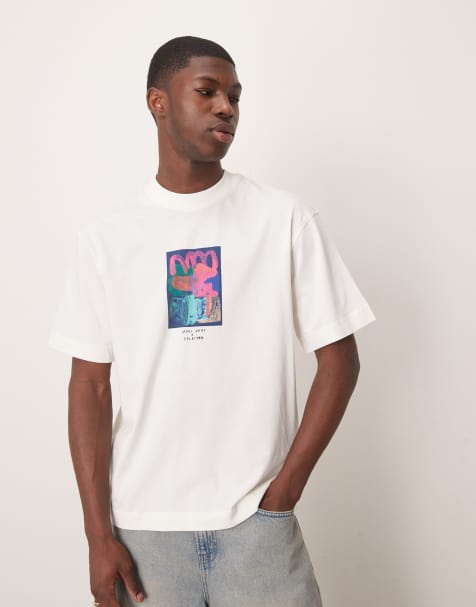 Selected Homme X Nous Vous oversized t-shirt with chest print in cream - view 1
