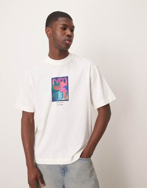 Selected Homme X Nous Vous - T-shirt oversize color crema con stampa sul petto