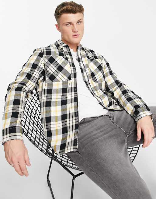 Selected Homme – Zapinana na zamek czarno-kremowa koszula wierzchnia w kratę 