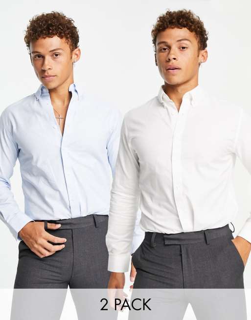 Selected Homme – Zestaw 2 koszul oxford o dopasowanym kroju w kolorze białym i niebieskim