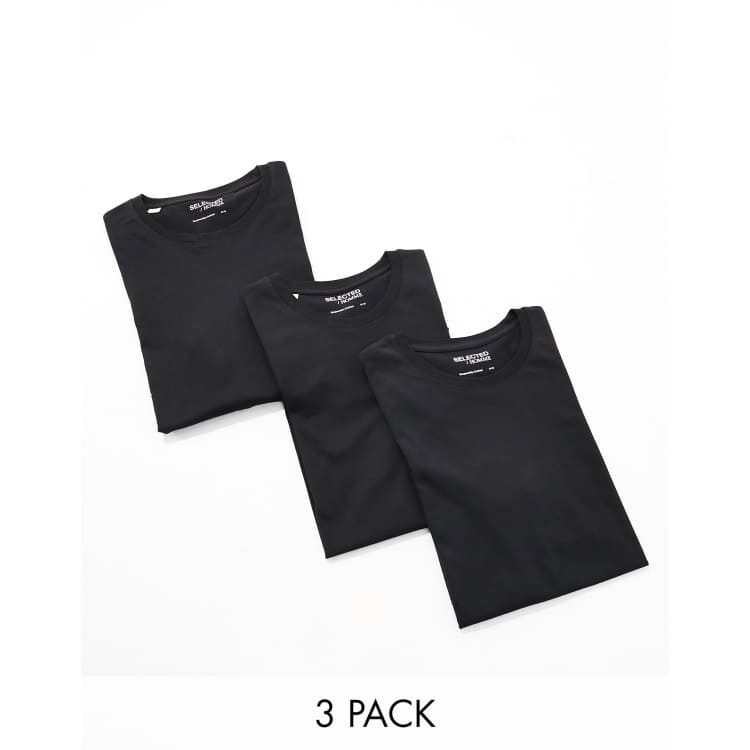 Teleシャツ3枚セット Selected Homme – Zestaw czarnych 3 T-shirtów | ASOS