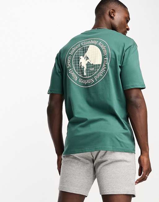 Selected Homme – Zielony bawełniany T-shirt oversize z nadrukiem na plecach