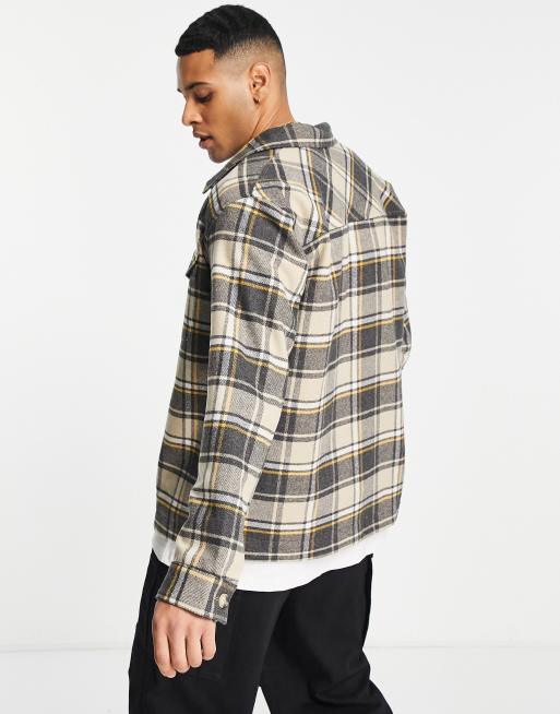 Selected Homme zip overshirt check jacket in beige