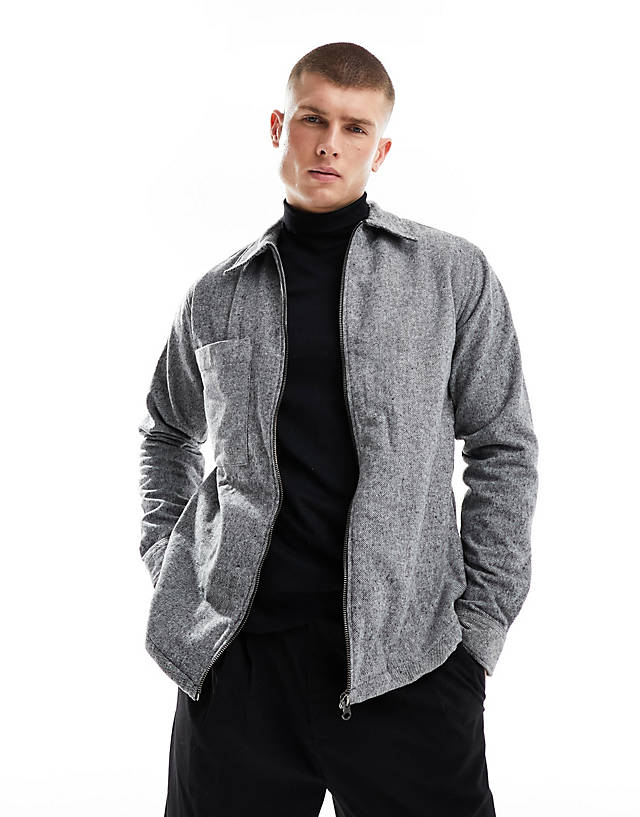 Selected Homme - zip through coach jacket in grey
