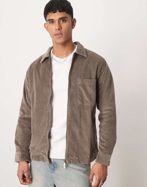 Selected Homme zip through cord shirt in tan - view 1