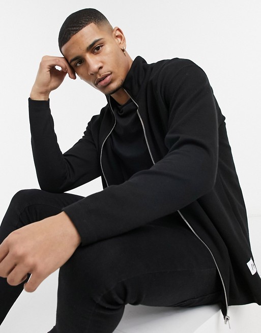 Selected Homme zip through sweat with high neck in black